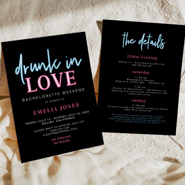 Invitation LOLA Editable Neon Drunk In Love Bachelorette (Créateur téléchargé)