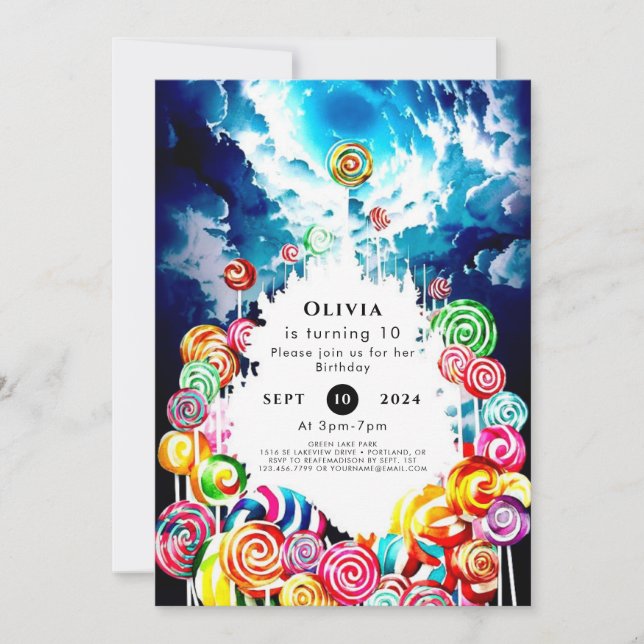 Invitation Lollipop Boho Candyland Anniversaire (Devant)