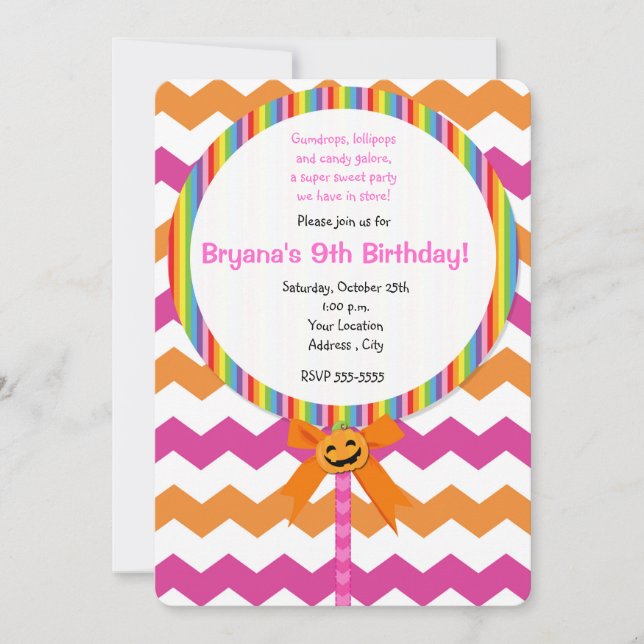 Invitation Lollipop Chevron Rose Citrouille d'Hall (Devant)