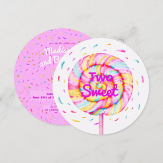 Invitation Lollipop Deux bonbons sucrés Caramel gouttes rose