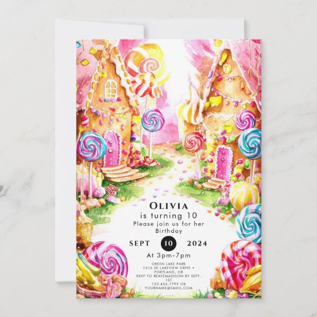Invitation Lollipop Whimsical Candyland Anniversaire (Devant)