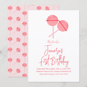 Invitation Lollipops rose Barre de bonbons Premier anniversai