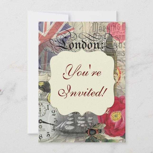 Invitation Londres Angleterre Voyage Europe Vintage Art (Devant)