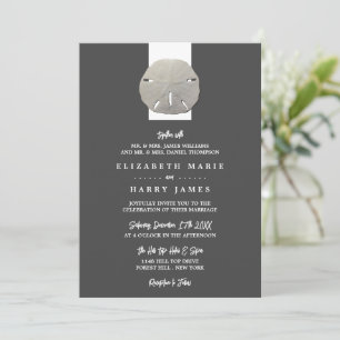 Invitation Lone Sand Dollar - Charcoal Grey - Beach Wedding