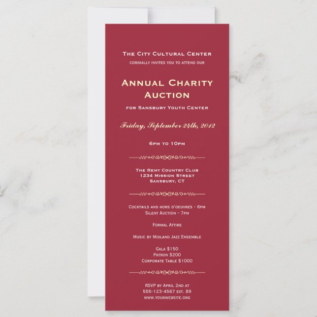 Invitation Long d'entreprise d'affaires merlot de gala rouge (Devant)