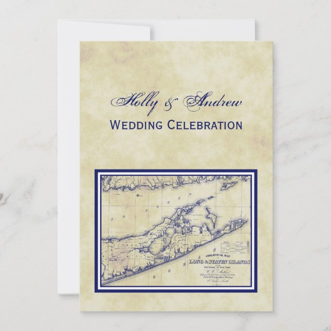 Invitation Long Island The Hamptons Map Distressed VC Mariage (Devant)