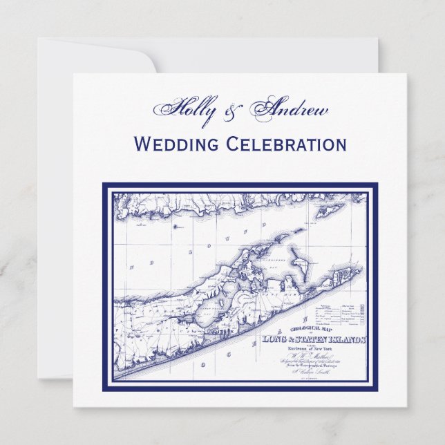 Invitation Long Island The Hamptons Map Mariage SQ (Devant)