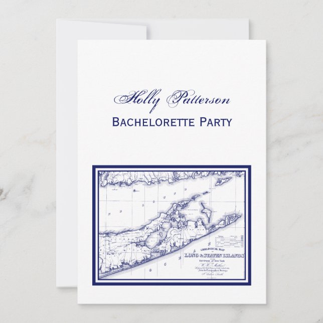Invitation Long Island The Hamptons Map VC Bachelorette Party (Devant)