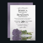 Invitation Long-Stemmed Dusty Purple Rose Elegant Wedding<br><div class="desc">This wedding Invite est élégant, lush, et romantique. Objets fonctionnels a gorgeous photo of a single long-stemmed dusty purple, lavender, or lilac colored rose lying on its side reflecting in water with waves and ripples. Le Back is a marbled light purple color. Beautiful way to invite your friends and family...</div>