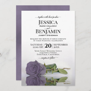 Invitation Long-Stemmed Dusty Purple Rose Elegant Wedding