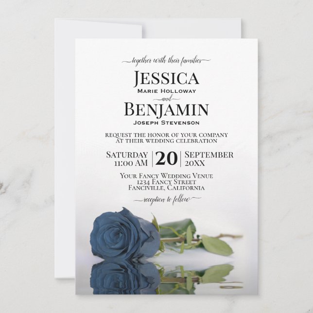 Invitation Long Stemmed Dusty Steel Blue Rose Élégant mariage (Devant)