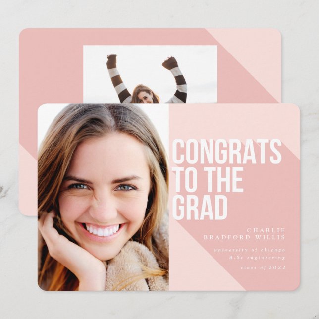 INVITATION LONGUE OMBRE FÉLICITE POUR LE ROSE BLANC GRAD (Devant / Derrière)