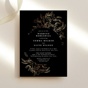 Invitation LONGUEUR Black Gold Floral Mariage Répétition