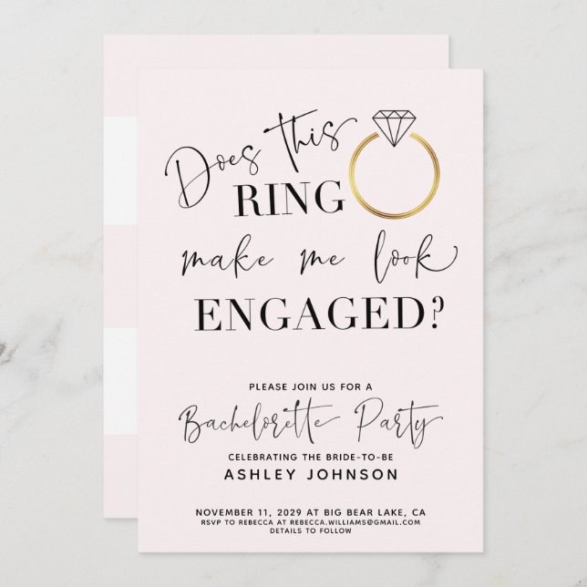 Invitation Look Engagé Futur Mme Ring Bachelorette Party (Devant / Derrière)
