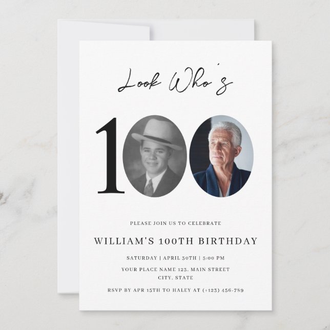 Invitation Look Who's 100 Birthday Modern Simple Photo  (Devant)