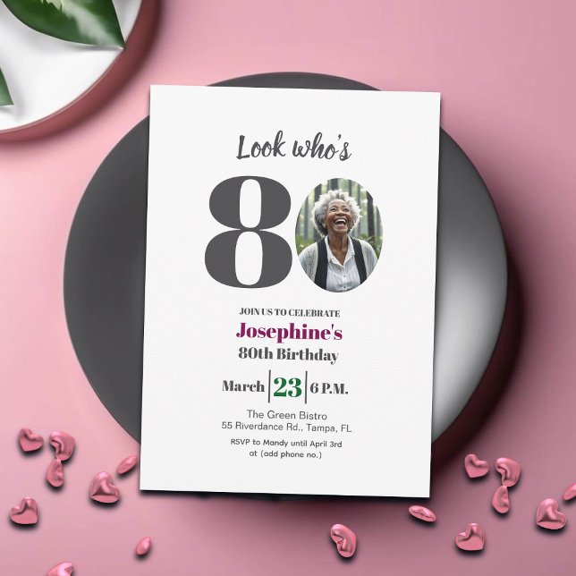 Invitation Look who's 80! Birthday Party Photo (Créateur téléchargé)