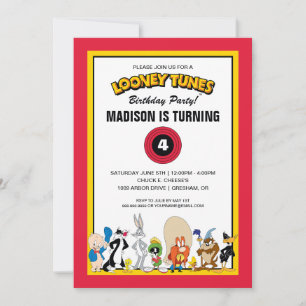 Invitation LOONEY TUNES™ Groupe de Personnages Anniversaire