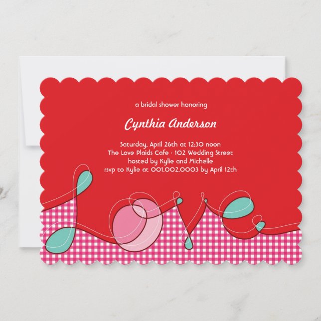 Invitation Loopy LOVE Plaids Bateau Chic Fête des mariées Par (Devant)