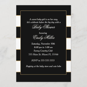 Invitation L'or blanc noir barre l'invitation de baby shower