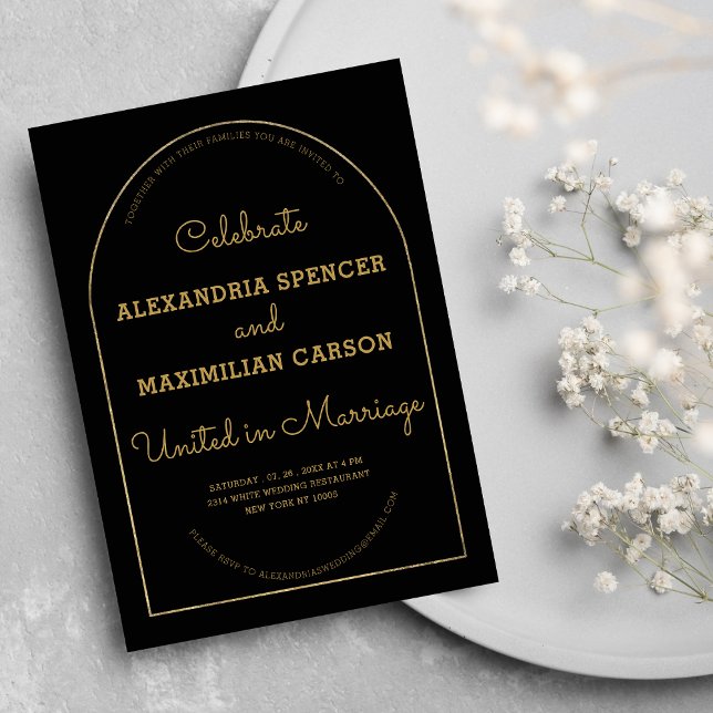 Invitation L'or de charbon de bois jouant unique calligraphie (Charcoal gold playful unique calligraphy wedding )