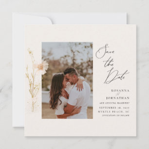 Invitation L'or romantique et des fleurs blanches