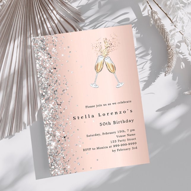 Invitation L'or rose en argent acclamé le luxe anniversaire (Créateur téléchargé)