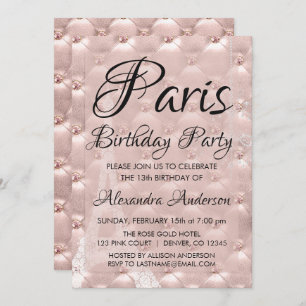 Invitation L'or rose Paris rougissent fête d'anniversaire