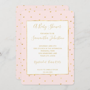 Invitation L'or rougissent petit baby shower rose de coeurs