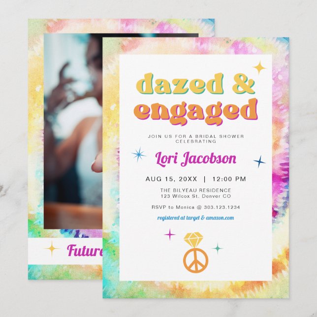 Invitation LORI Tie Dye Dazed Engagé les années 70 Fête des m (Devant / Derrière)
