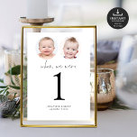 Invitation Lorsque Nous Étions Age Photos Mariage Numéro de t<br><div class="desc">Lorsque Nous Étions Des Photos De L'Âge Mariage Carte Numéro De Table. Disponible numériquement et imprimé. Un design minimaliste avec "Quand nous étions" dans un script de style manuscrit et votre numéro de table en dessous. Personnalisez facilement le nombre, remplacez l'exemple d'images par le vôtre pour cet âge qui sont...</div>