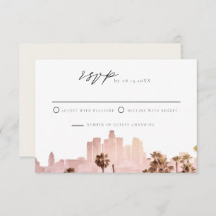 Invitation LOS ANGELES Aquarelle Skyline Mariage RSVP