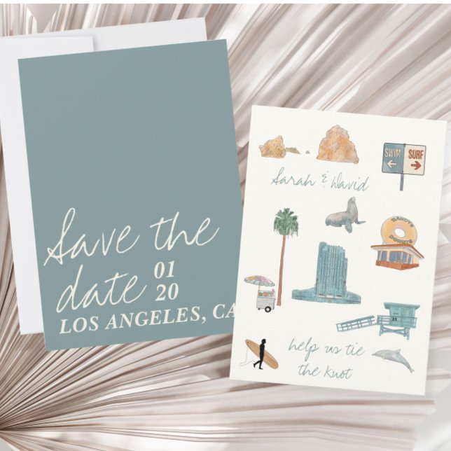 Invitation Los Angeles, réservez la date avec dessins (Créateur téléchargé)