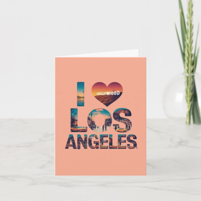 Invitation Los Angeles Skyline Sunset & Hollywood Typographie (Devant)