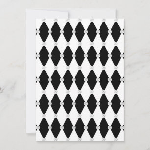 Invitation Losange de forme diamantée noir et blanc Harlequin
