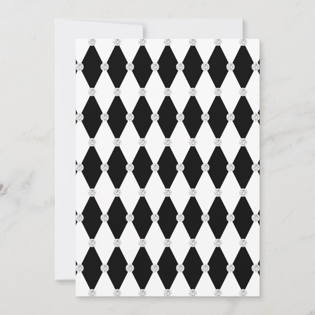 Invitation Losange de forme diamantée noir et blanc Harlequin (Devant)