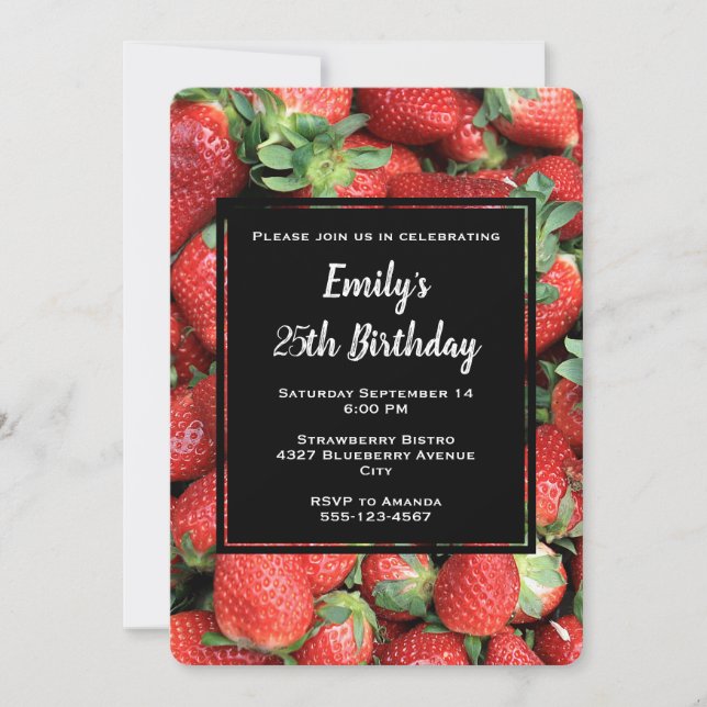 Invitation Lot de fraises rouges juteuses d'anniversaire (Devant)