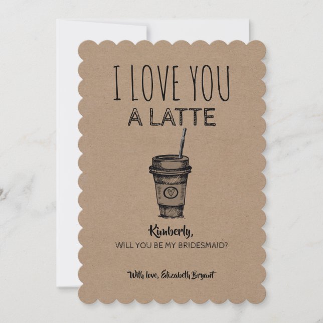 Invitation Lote You A Latte Funny Bridesmaid Proposition (Devant)