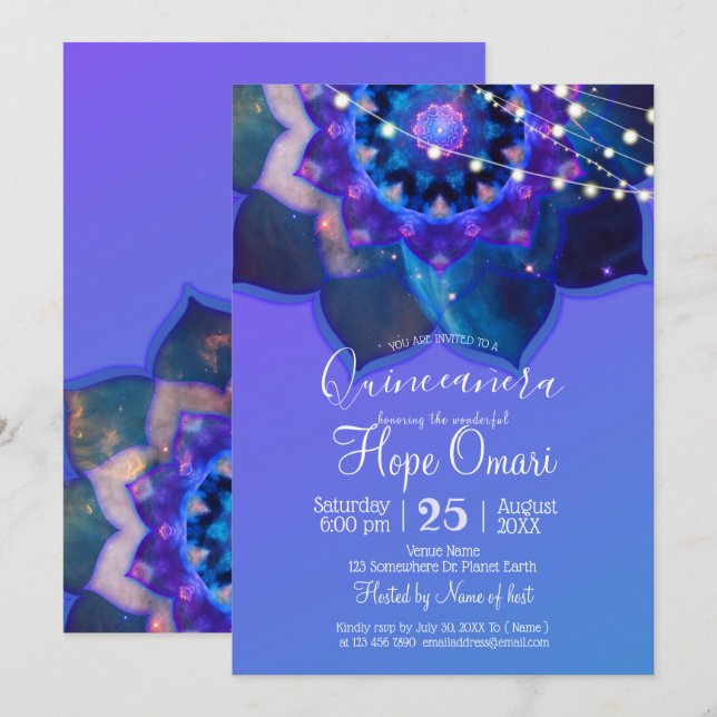 Invitation Lotus Bleu Mandala (Devant / Derrière)