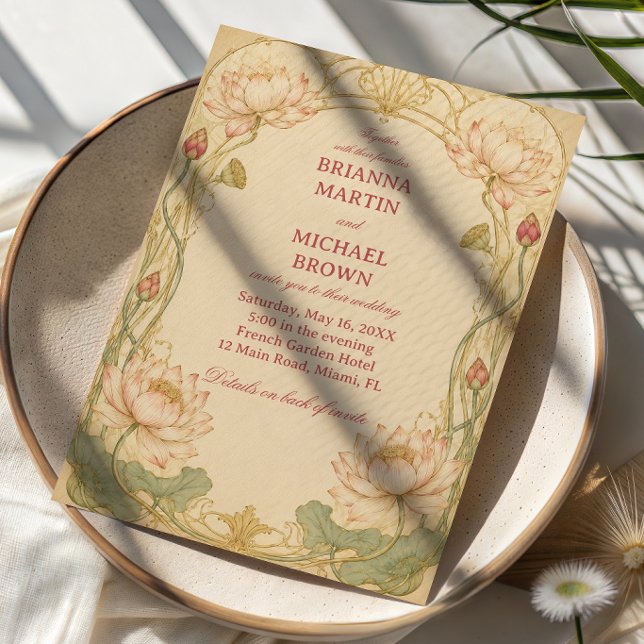 Invitation Lotus Botanique Romantique Vintage (Créateur téléchargé)