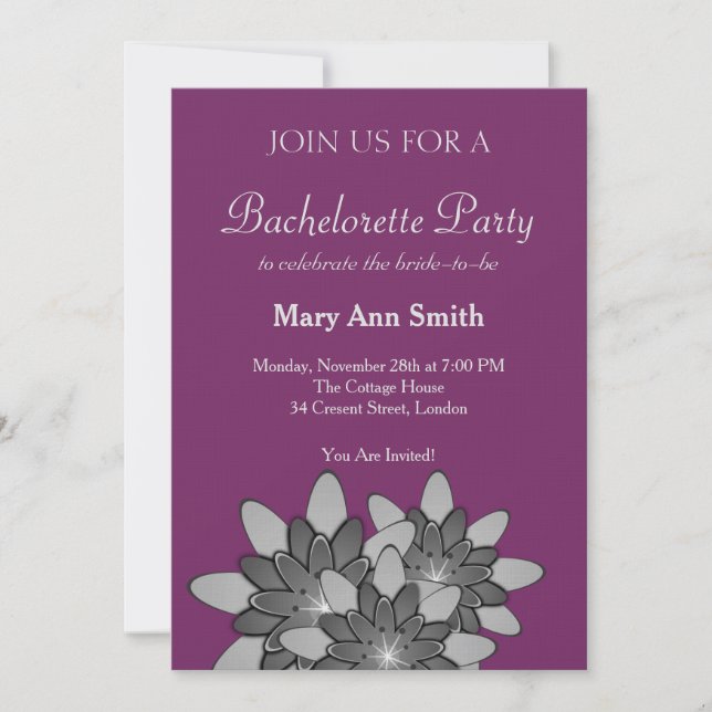 Invitation Lotus Floral Gris Pourpre (Devant)