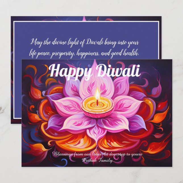 Invitation Lotus Lantern Light Diwali Card (Devant / Derrière)