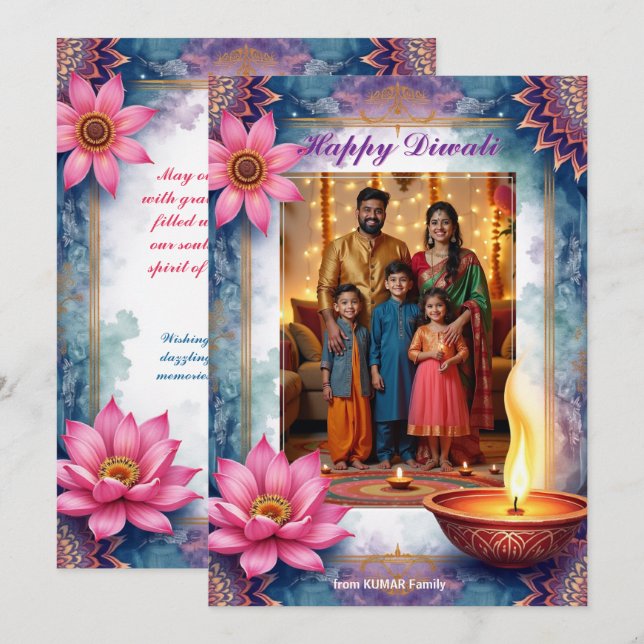 Invitation Lotus Lounge Diwali Greeting Card (Devant / Derrière)