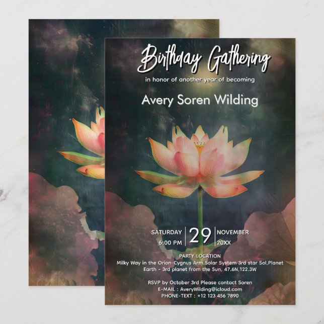 Invitation Lotus Rising | Conception Aquarelle Douce (Devant / Derrière)