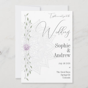 Invitation Lotus simple feuille et rose avec Mariage Mandala