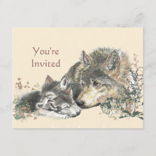 Invitation Loup d'aquarelle de joyeux anniversaire et animaux