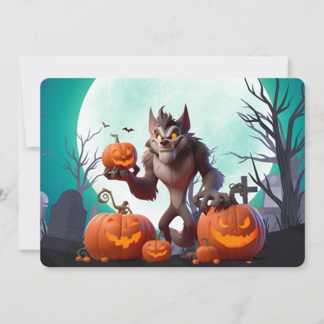 Invitation Loup-garou d'Halloween et citrouilles (Devant)