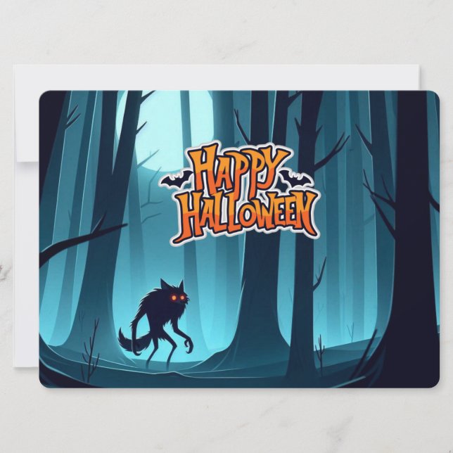 Invitation Loup-garou d'Halloween et citrouilles (Devant)