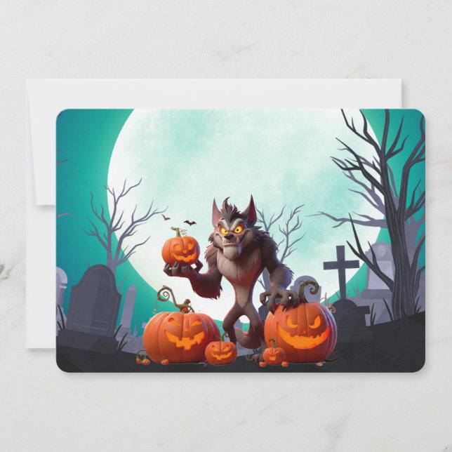 Invitation loup-garou et citrouilles d'Halloween (Devant)