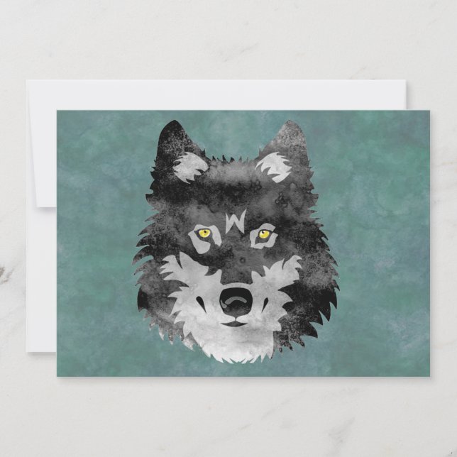 Invitation Loup gris d'aquarelle (Devant)