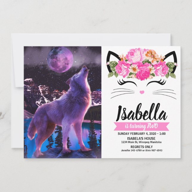 Invitation Loup gris hurlant dans la forêt (Devant)